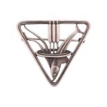 Georg Jensen; a 925 sterling silver triangular openwork brooch, depicting a dolphin diving near some