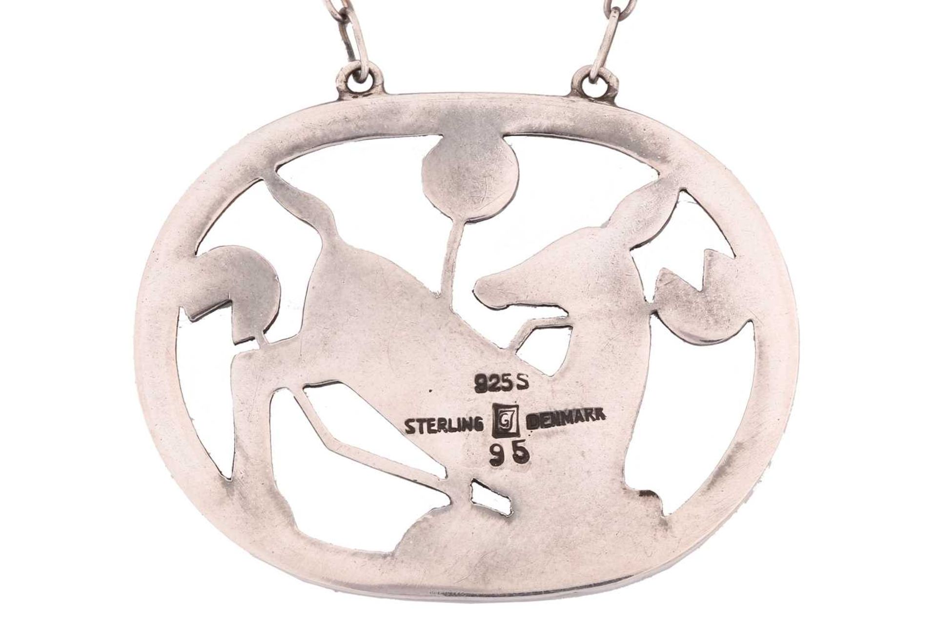 Georg Jensen; a 925 sterling silver pendant, openwork design of a kneeling deer and flowers, - Image 3 of 4