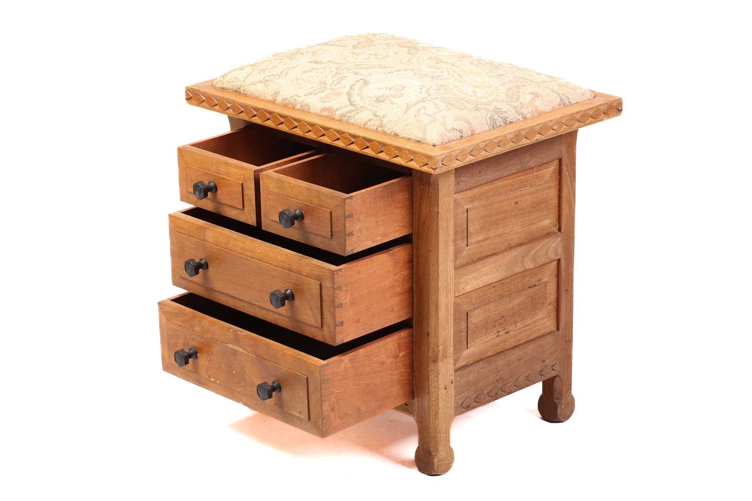 An English walnut stool/workbox, from the Arthur Romney Green Workshops, Christchurch, Hants, c. - Image 12 of 16