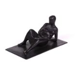 William Landles (1923-2016) Scottish, a bronze study of a reclining figure, on a rectangular base,