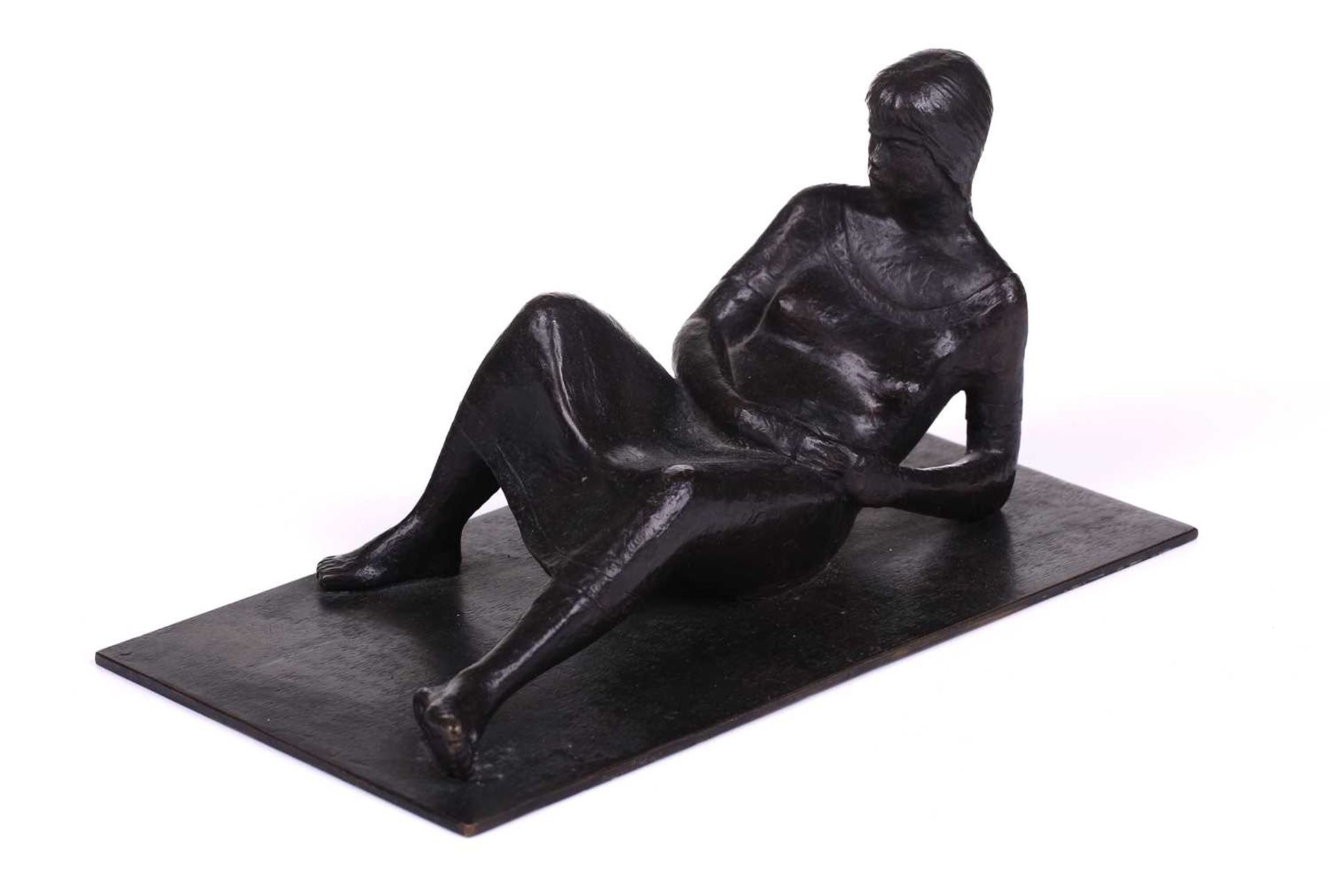 William Landles (1923-2016) Scottish, a bronze study of a reclining figure, on a rectangular base,