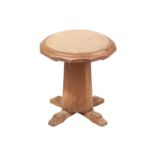 A Gordon Russell Workshop English walnut revolving dressing table stool, with an upholstered seat on