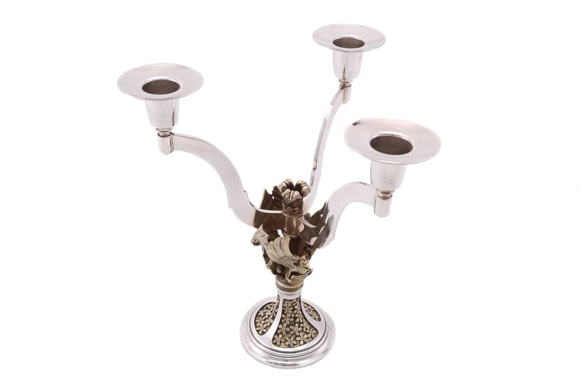 An Aurum silver limited edition 104/400 three-sconce candelabrum, commemorating the wedding of - Image 4 of 19