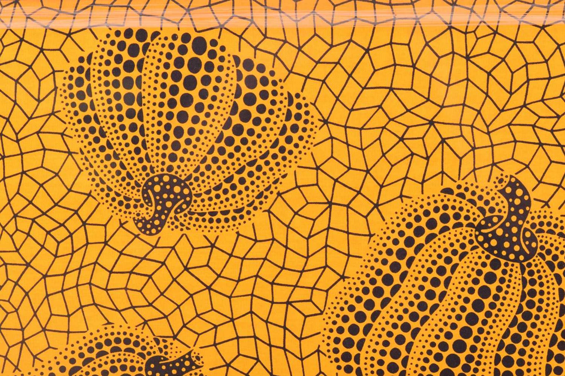 Yayoi Kusama (b.1929) Japanese, 'Pumpkins', screen printed fabric, 31.5 cm x 88 cm, framed and - Image 4 of 6