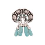 Georg Jensen; a 925 sterling silver 'master brooch', of art nouveau style design, with three