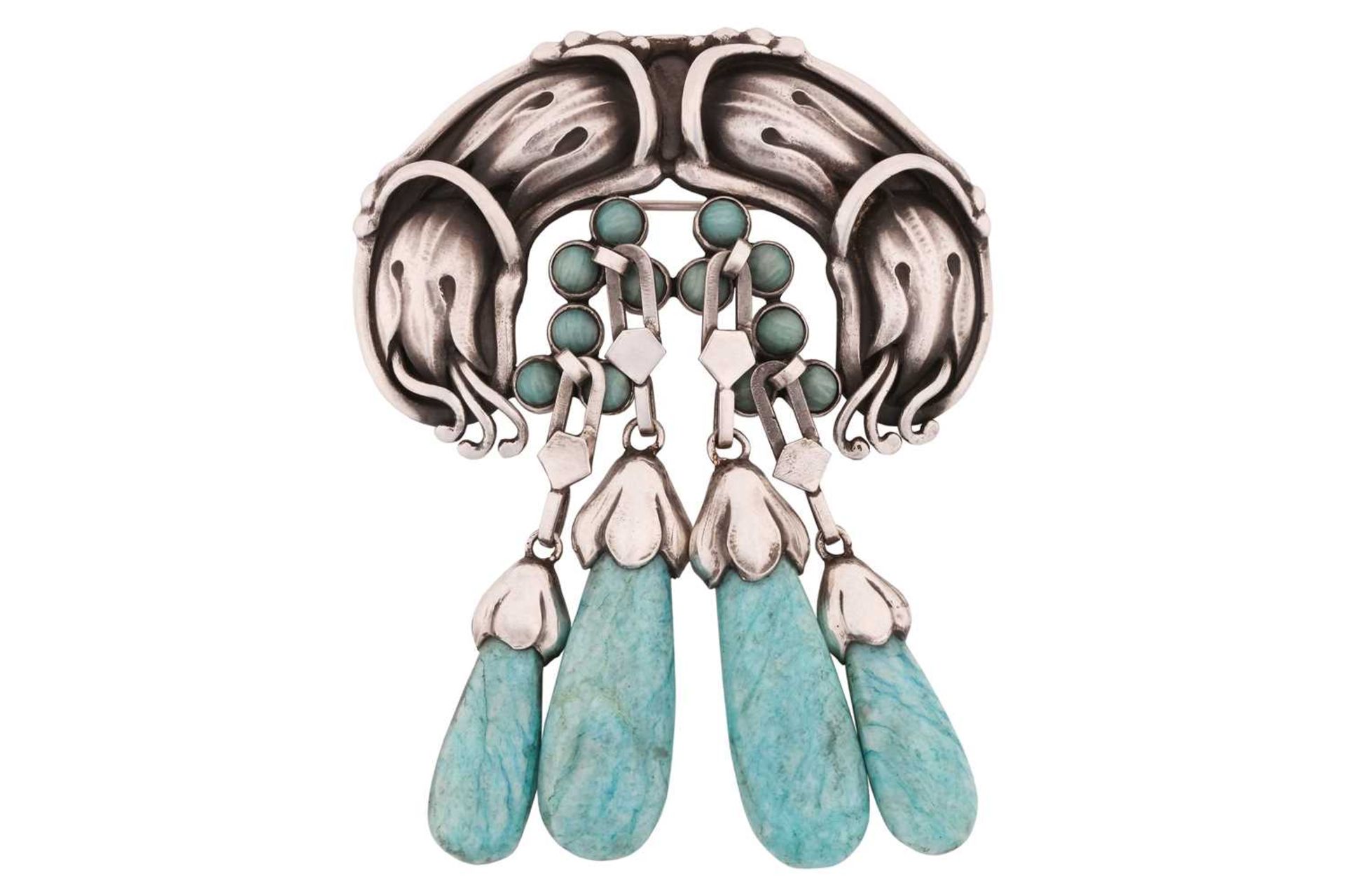 Georg Jensen; a 925 sterling silver 'master brooch', of art nouveau style design, with three