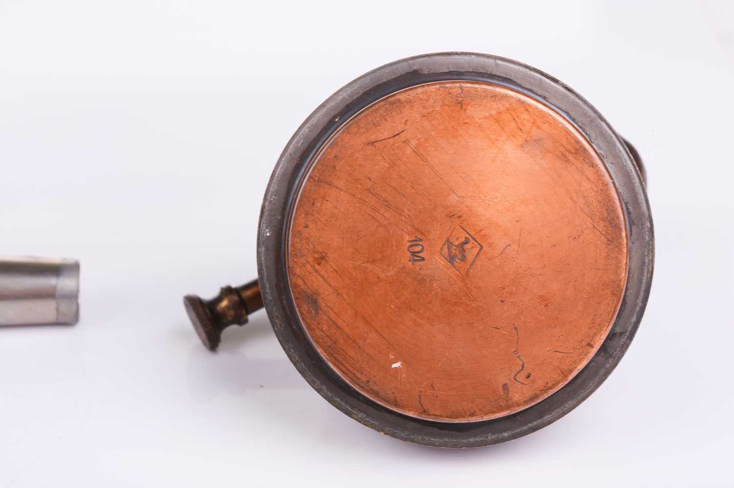 An early 20th century Arts & Crafts style WMF planished copper and brass spirit kettle, burner and - Image 8 of 12
