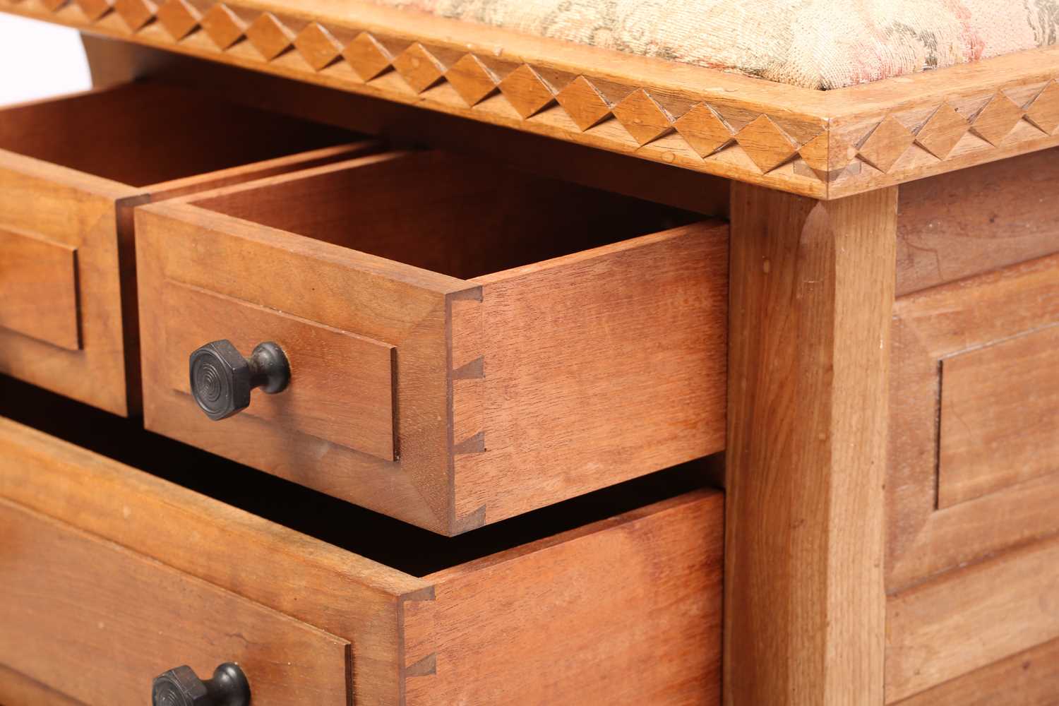 An English walnut stool/workbox, from the Arthur Romney Green Workshops, Christchurch, Hants, c. - Image 5 of 16
