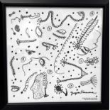 Yayoi Kusama (1929) Japanese, a screenprint in black and white on cotton, 52 cm x 51 cm framed and