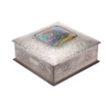 A Liberty & Co of London Tudric square hammered pewter and hard enamel table box (0236), the