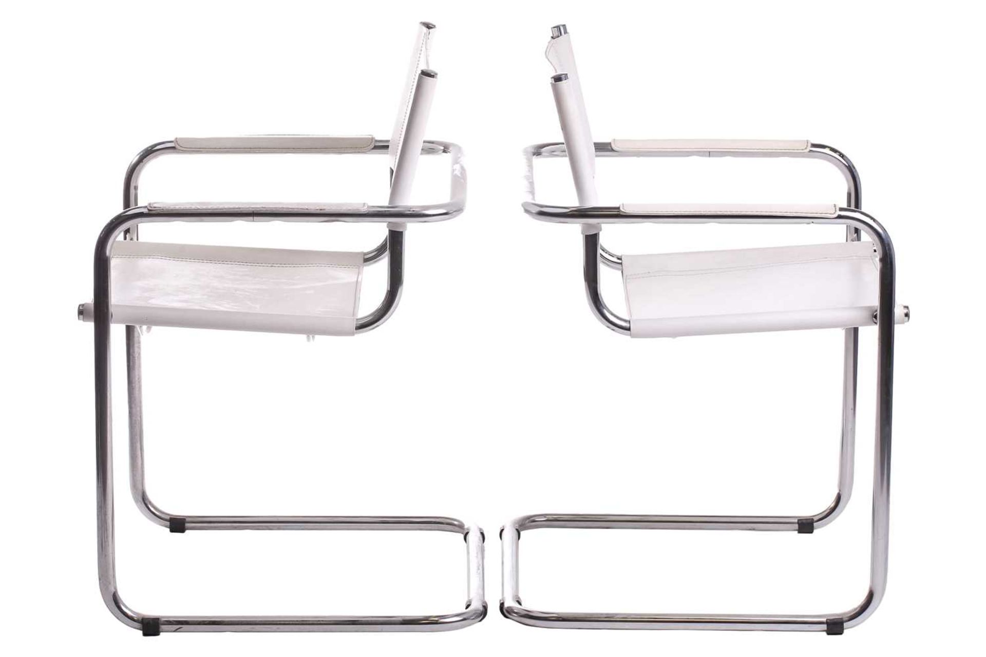 A pair of mid-20th century chrome and white leather cantilever armchair after a design by Marcel - Image 2 of 11