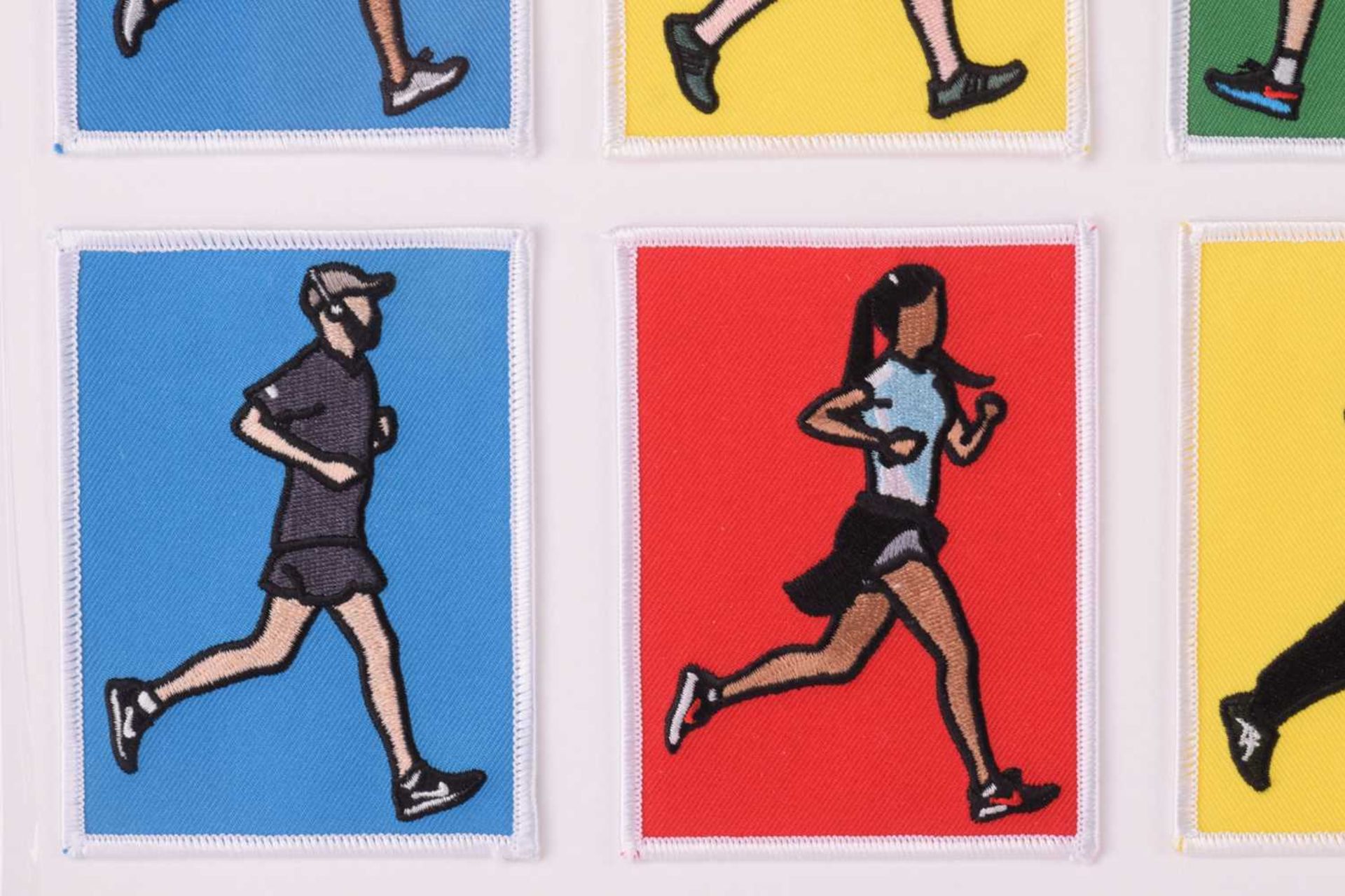 Julian Opie (b.1958), 'London Joggers', a series of ten embroidered fabric patches, each 10 cm x 7.5 - Image 5 of 6