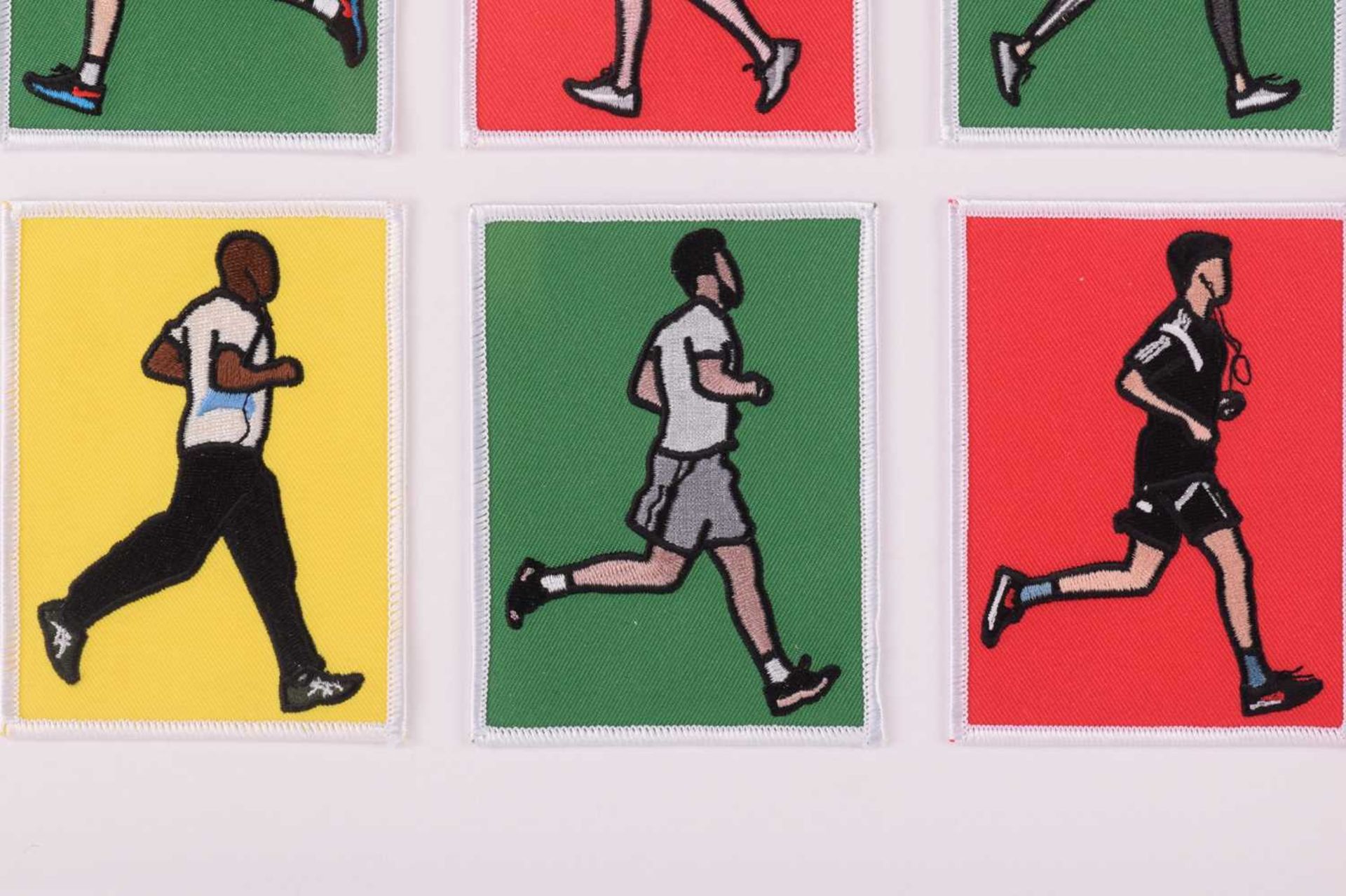 Julian Opie (b.1958), 'London Joggers', a series of ten embroidered fabric patches, each 10 cm x 7.5 - Image 4 of 6