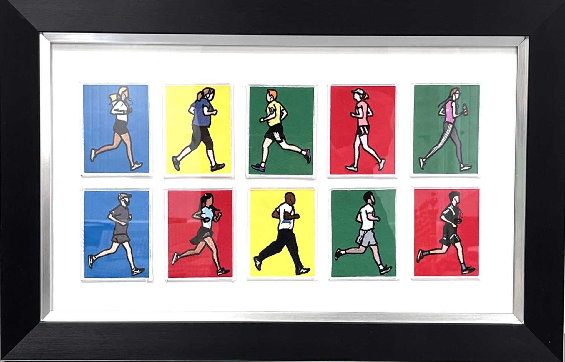 Julian Opie (b.1958), 'London Joggers', a series of ten embroidered fabric patches, each 10 cm x 7.5