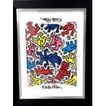 Keith Haring (1958-1990), 'Dancing People', colour print, 38 cm x 26.5 cm framed and glazed.