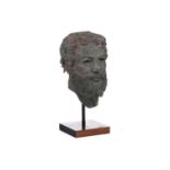 20th century school, a patinated bronze head of a philosopher, unsigned, raised on an ebonised base,