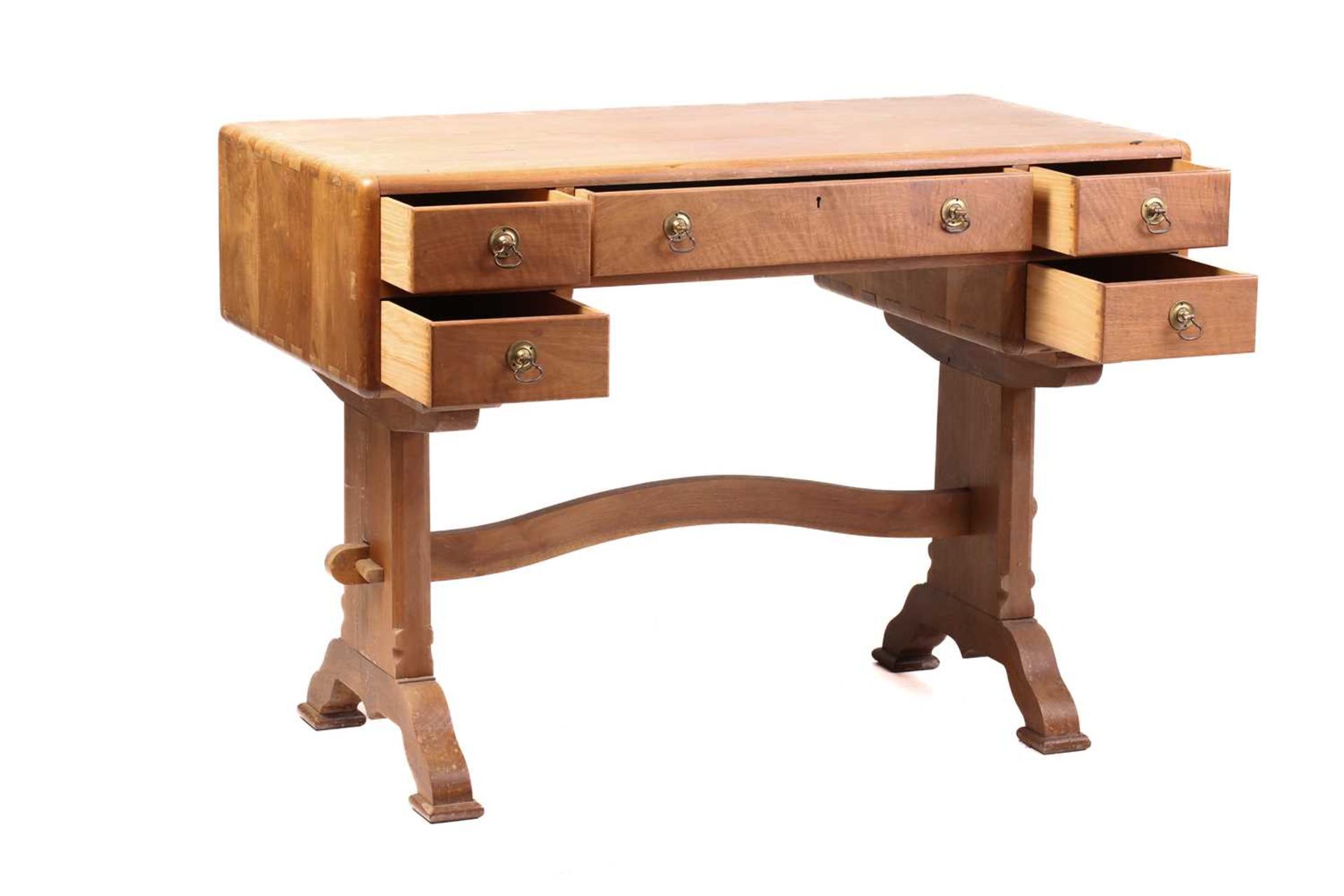 A walnut writing table, probably of the workshops of Arthur Romney Green, C.1925 the five drawers - Image 12 of 12