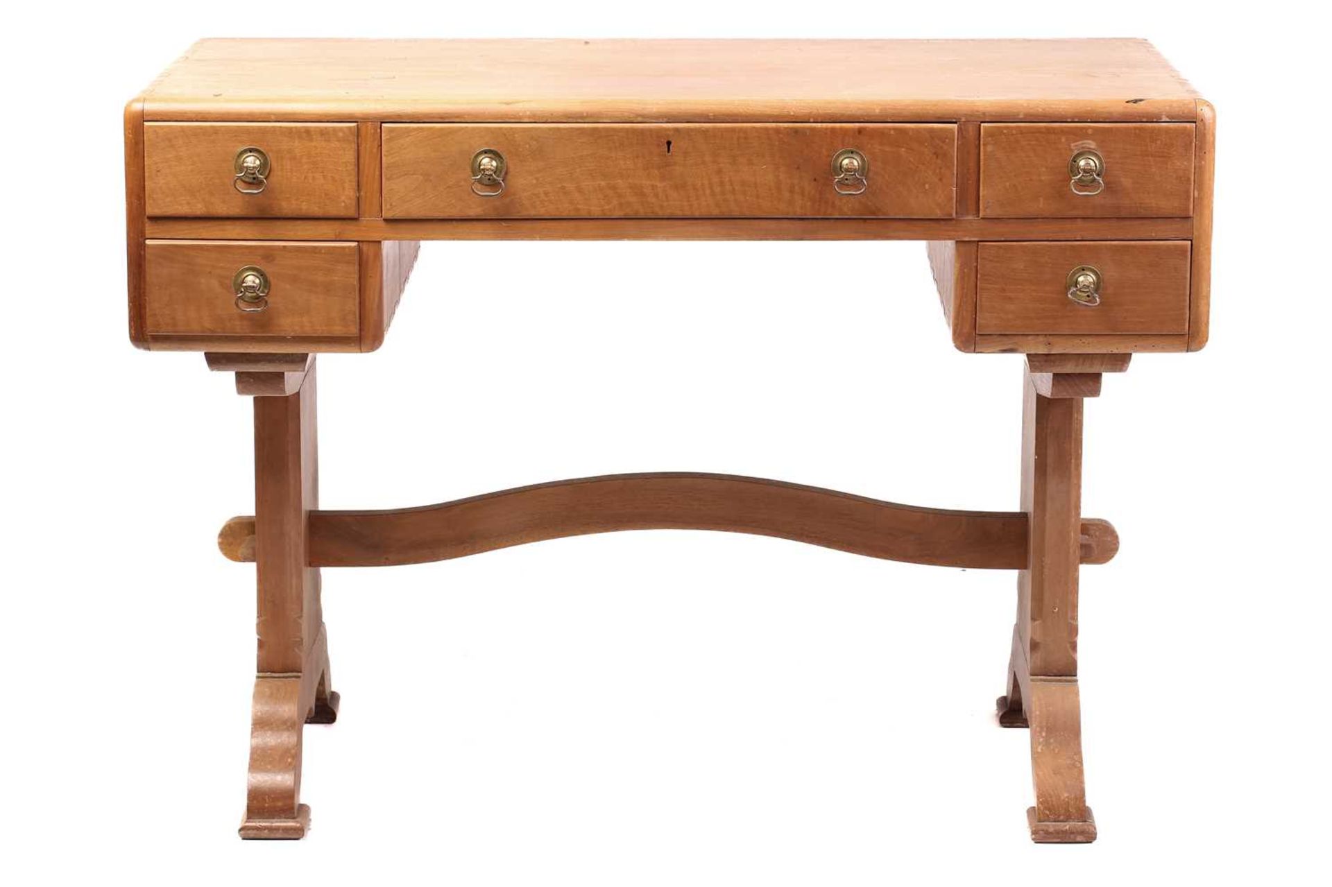 A walnut writing table, probably of the workshops of Arthur Romney Green, C.1925 the five drawers - Image 2 of 12