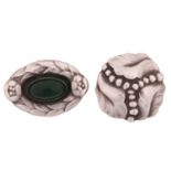 Georg Jensen: two 925 sterling silver brooches, No. 82, with leaf and beaded decoration, 3 cm