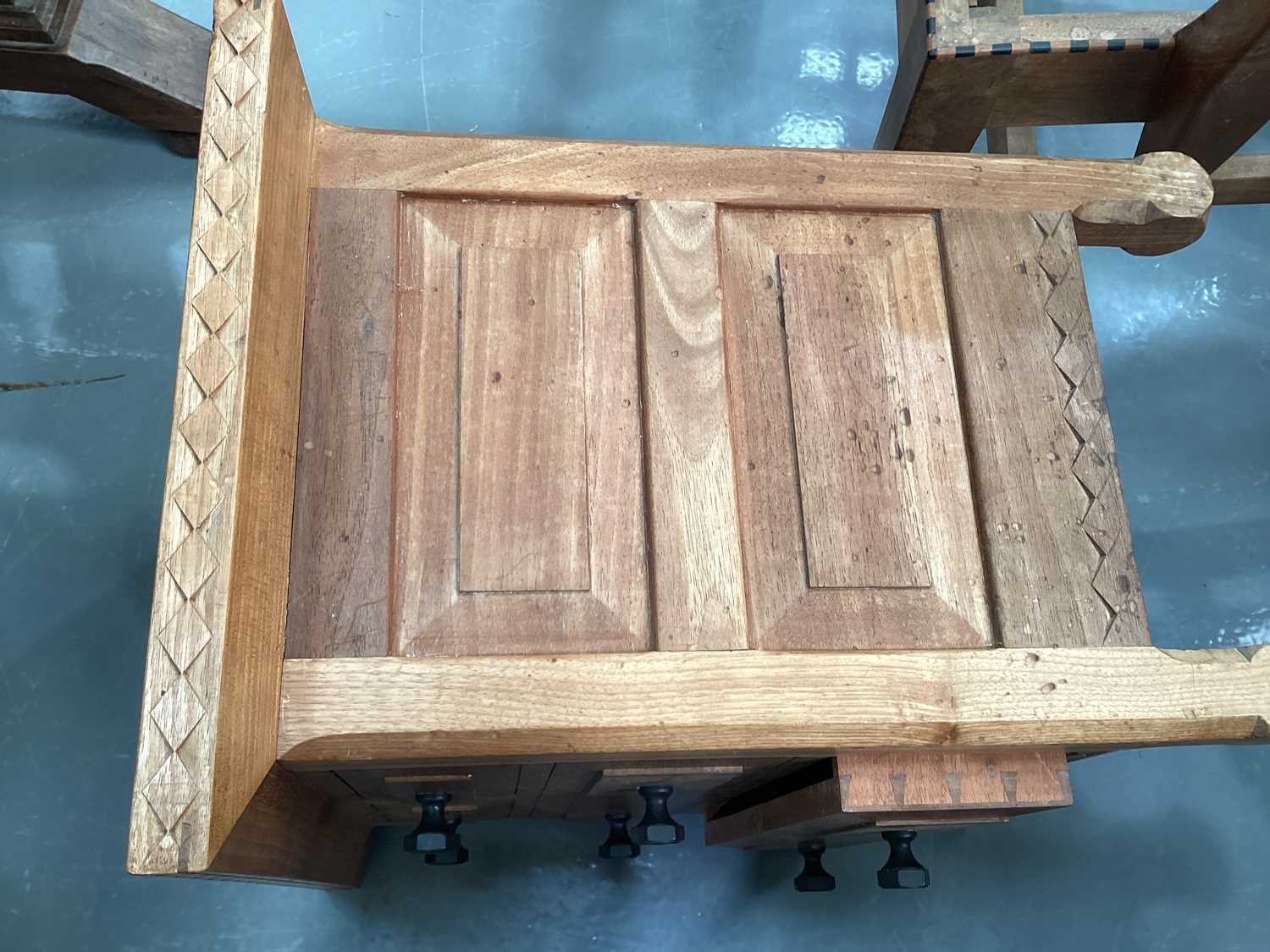 An English walnut stool/workbox, from the Arthur Romney Green Workshops, Christchurch, Hants, c. - Image 13 of 16