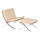 A Knoll Studio Barcelona chair and ottoman, designed by Ludwig Mies Van Der Rohe, polished steel