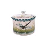 A Weymss Ware biscuit barrel in the dragonfly pattern, painted decoration to cover and body, painted