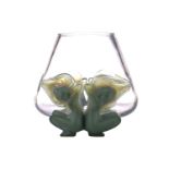 A post-war Lalique 'Antinea' heavy glass vase, the clear inverted tapering body with frosted green