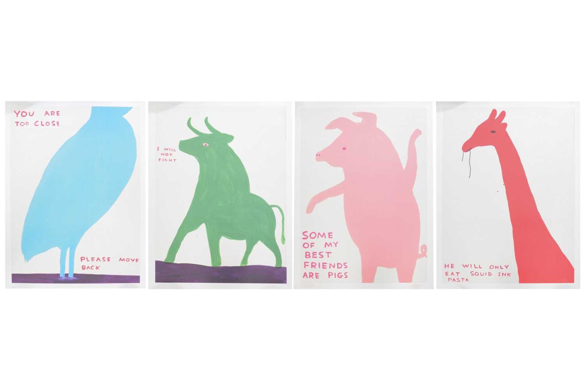 David Shrigley OBE (b.1968) British, a set of four unframed offset lithographs from the 'Animal'