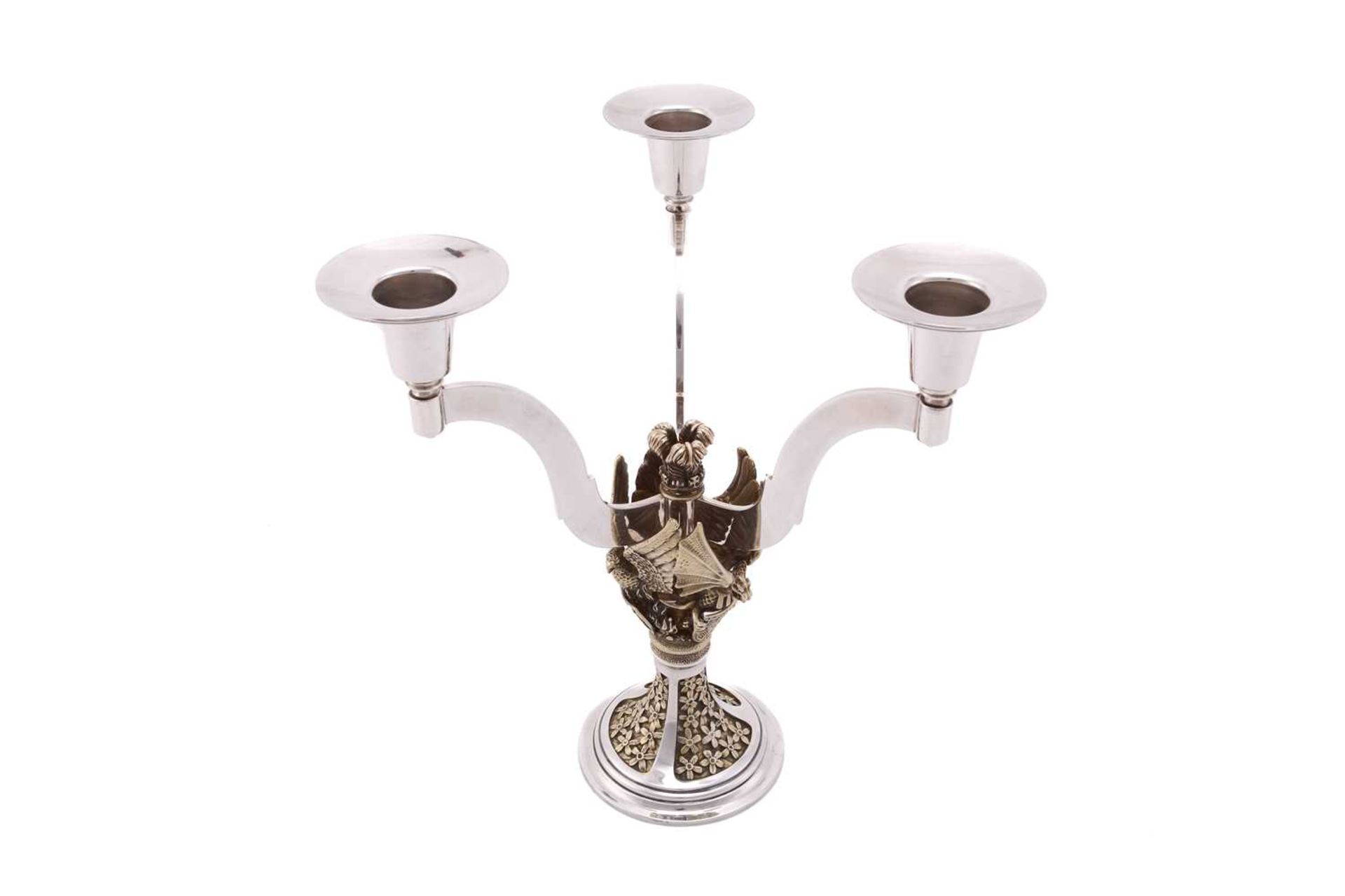 An Aurum silver limited edition 104/400 three-sconce candelabrum, commemorating the wedding of