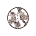 Georg Jensen; a 925 sterling silver butterfly brooch, of pierced circular form, depicting two