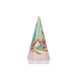 A 1930s Clarice Cliff conical shape sugar sifter, in the hand-painted Chalet pattern, with a red-