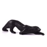 A contemporary Lalique art deco style ‘Zeila’ black glass panther, in hunting pose, etched mark to