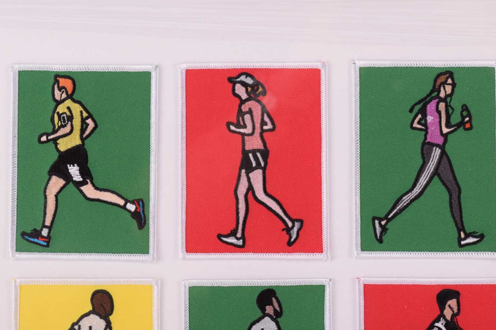 Julian Opie (b.1958), 'London Joggers', a series of ten embroidered fabric patches, each 10 cm x 7.5 - Image 3 of 6