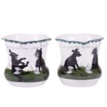 Louis Wain for The Bristol 'Cat & Dog' Pottery, a pair of squat sack form nursery vases, painted