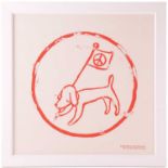 Yoshitomo Nara (b.1959) Japanese, 'Peace Dog', screenprinted cotton 53 cm x 51 cm framed and