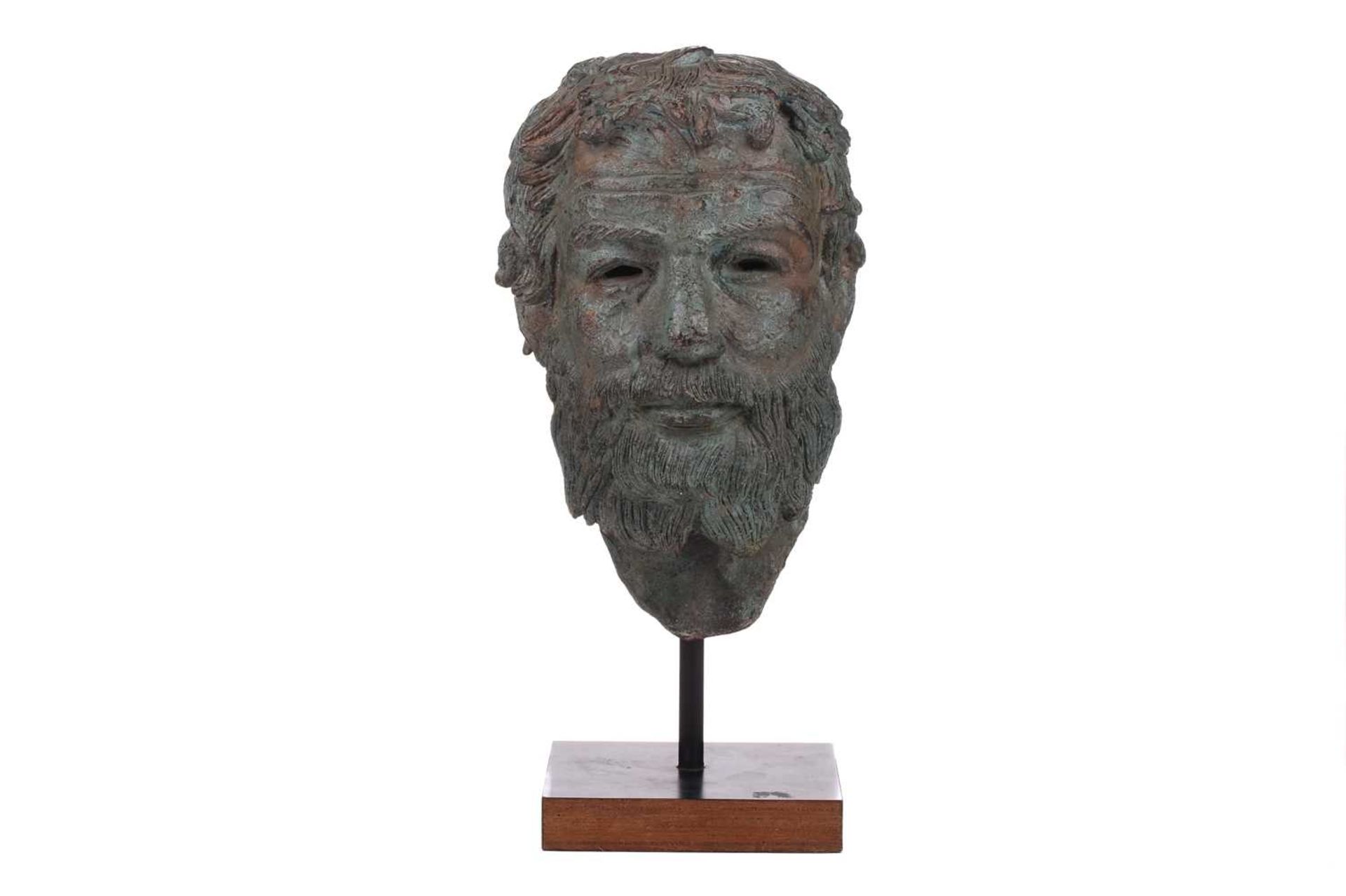 20th century school, a patinated bronze head of a philosopher, unsigned, raised on an ebonised base, - Image 2 of 6