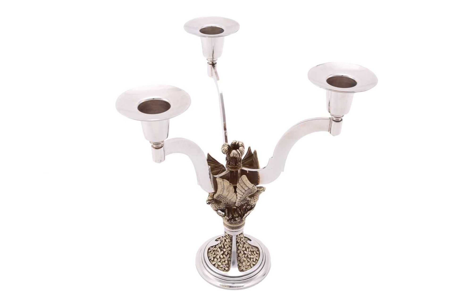 An Aurum silver limited edition 104/400 three-sconce candelabrum, commemorating the wedding of - Image 3 of 19