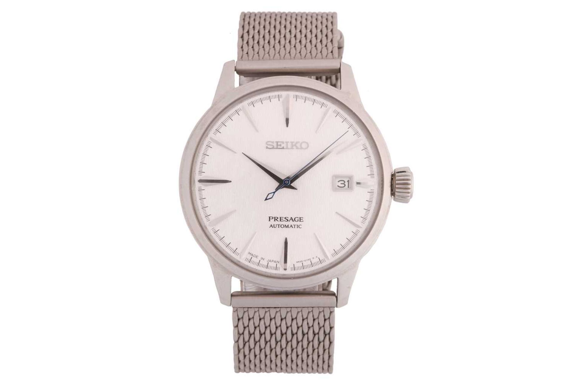 A Seiko Presage Limited Edition stainless steel automatic wristwatch, the silvered textured dial