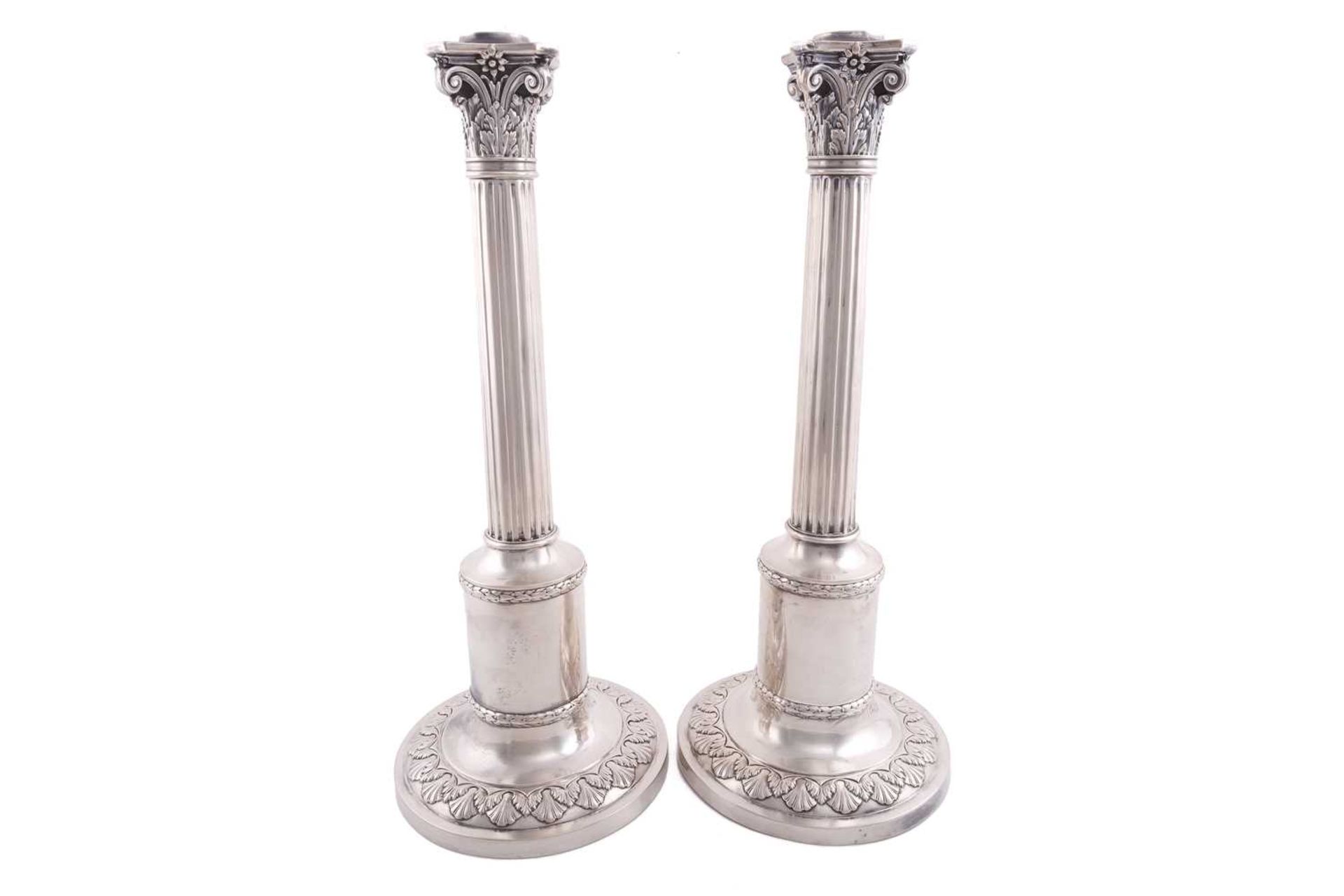 A pair of German 800 standard candelabra, of Corinthian column form with detachable five branch - Image 4 of 8