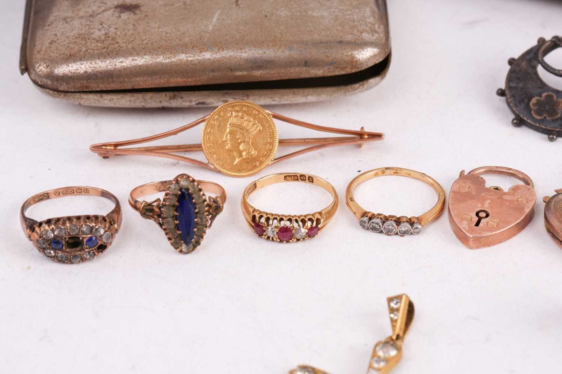 A collection of jewellery, watches and silver including two gemset rings, a pocket watch marked 14k, - Image 2 of 10