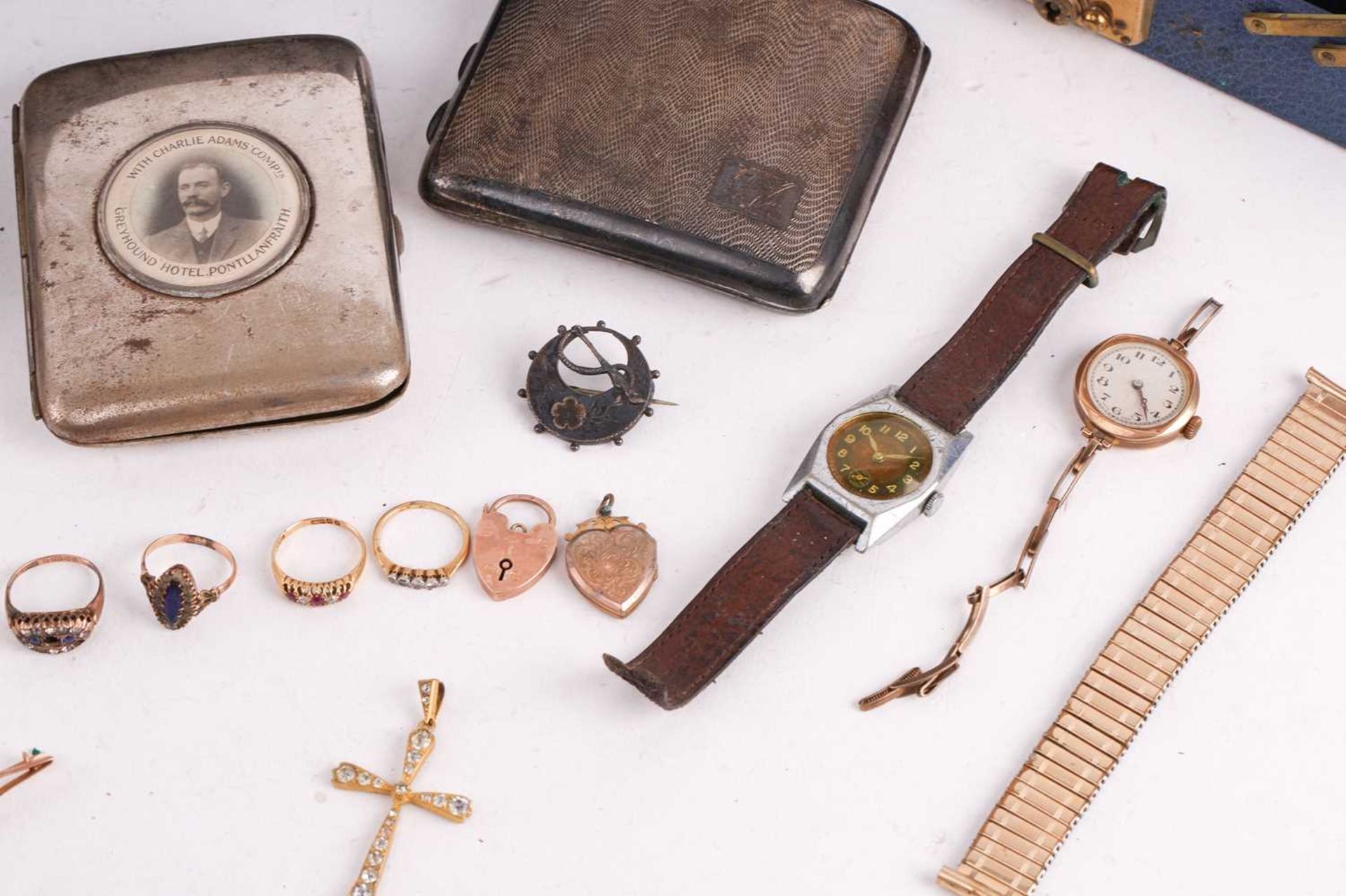 A collection of jewellery, watches and silver including two gemset rings, a pocket watch marked 14k, - Image 7 of 10