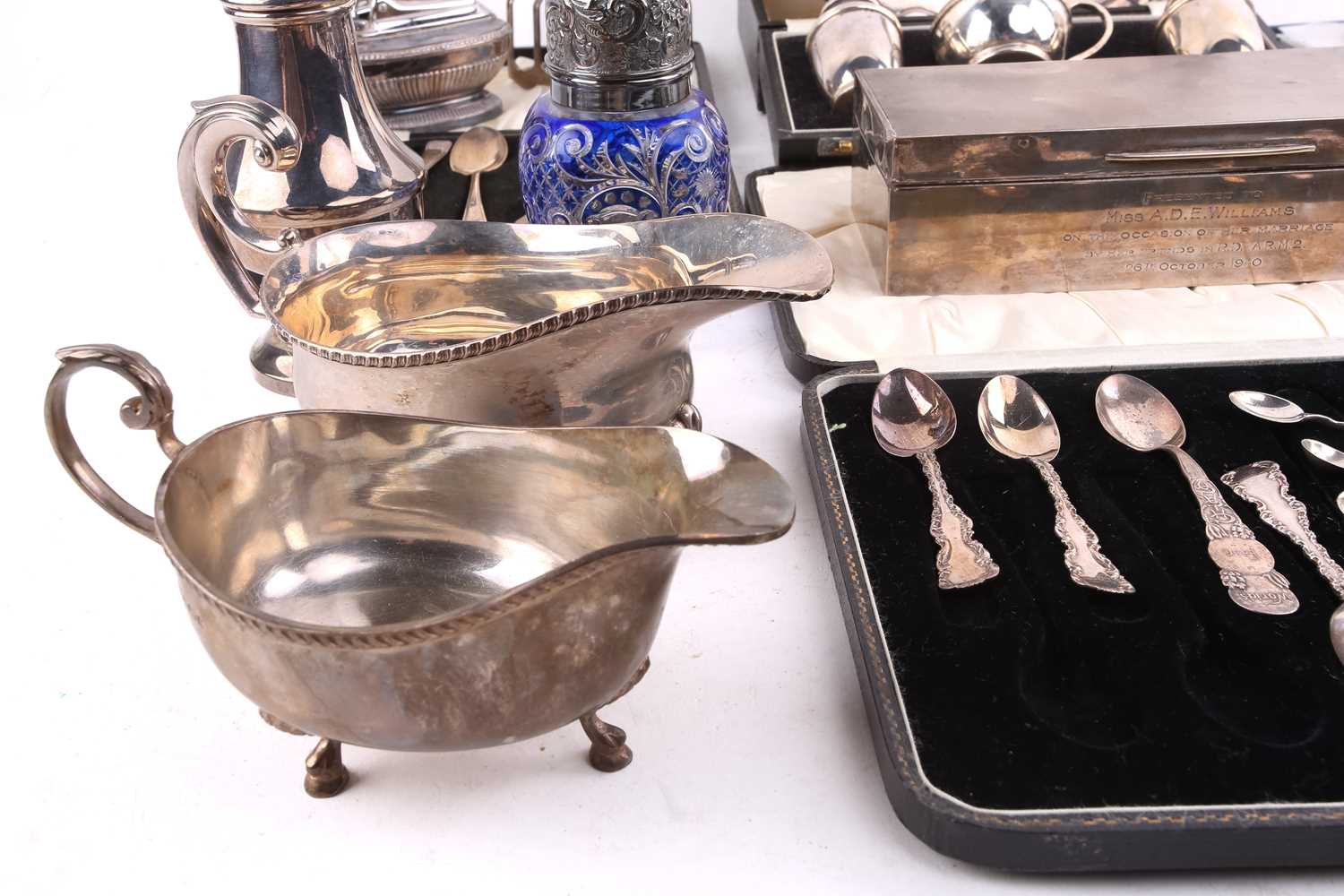 Collection of silver, including salver engraved with presentation inscription, a capstan inkwell, - Image 4 of 12