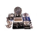 Collection of silver, including salver engraved with presentation inscription, a capstan inkwell,