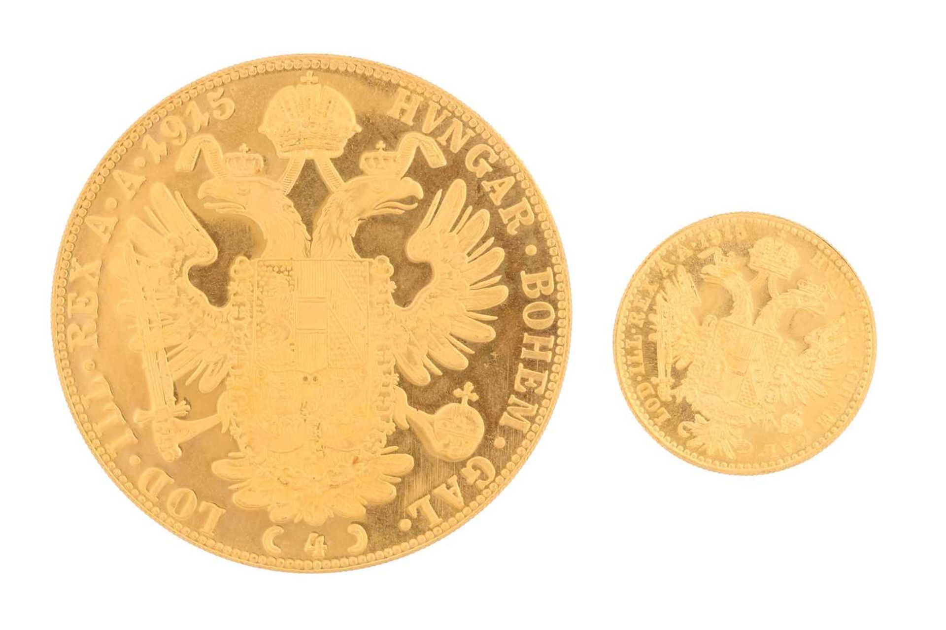 Austria - Franz Joseph I, 4 & 1 Ducats, each 1915 restrikes, EF, - Image 2 of 2