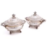 A pair of silver sauce tureens of Royal Interest, by William Bateman for Rundell, Bridge & Co.,