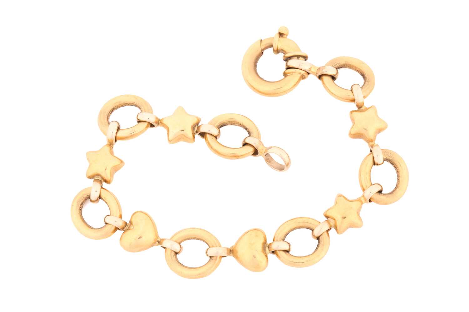 A fancy link bracelet, the oval links interspersed with stars and hearts, to a spring clasp, the - Image 3 of 3