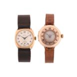 Two 9ct gold dress watches, the first in the style of a half hunter trench watch with a hand-wound