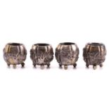 A set of four Chinese export silver (900) Mellon form table salts, early 20th century by Sing Fat (