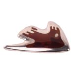Georg Jensen - an abstract 'amoeba' brown enamel brooch, fitted with hinged pin stem and roll-over