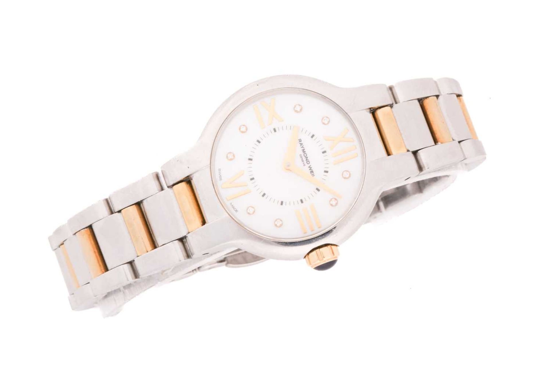 A Raymond Weil ladies bi-metal quartz wristwatch, the mother-of-pearl dial with large Roman - Image 2 of 8
